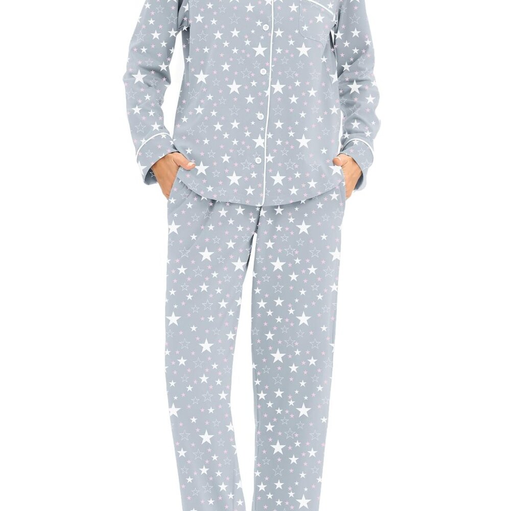 Soft Cotton Pajama Set Button-Down Long Sleeve Sl… - image 1